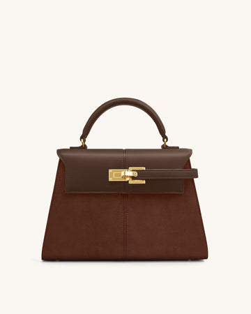 Elise Large Faux Süet Top Handle Bag – Mocha Kahverengi