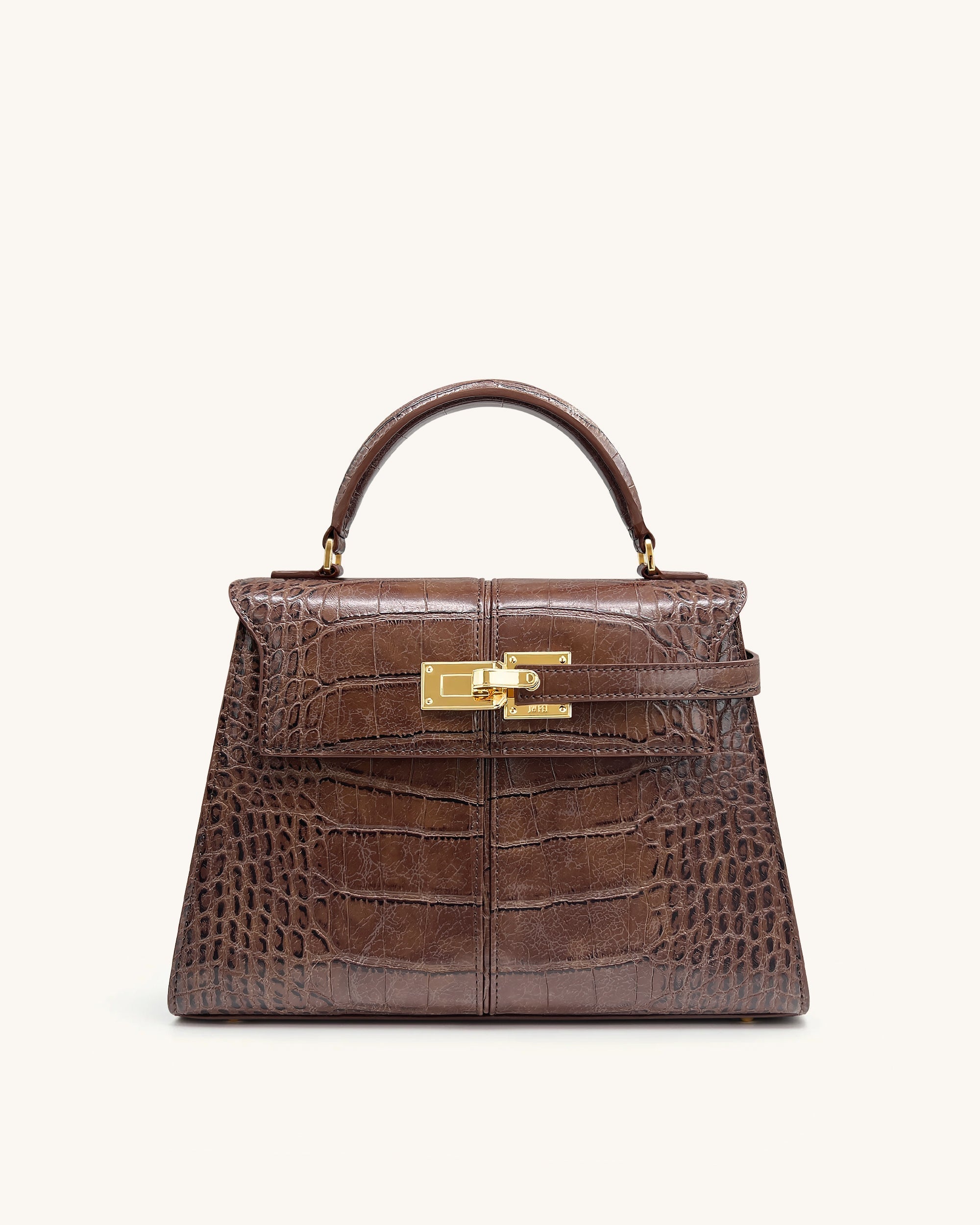 Elise Large Croc-Embossed Top Handle Bag – Chestnut Brown