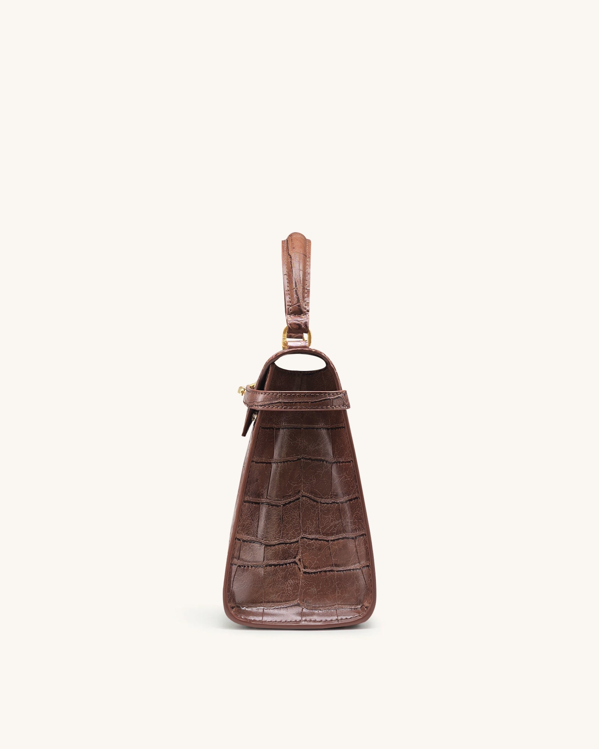 Elise Large Croc-Embossed Top Handle Bag – Chestnut Brown