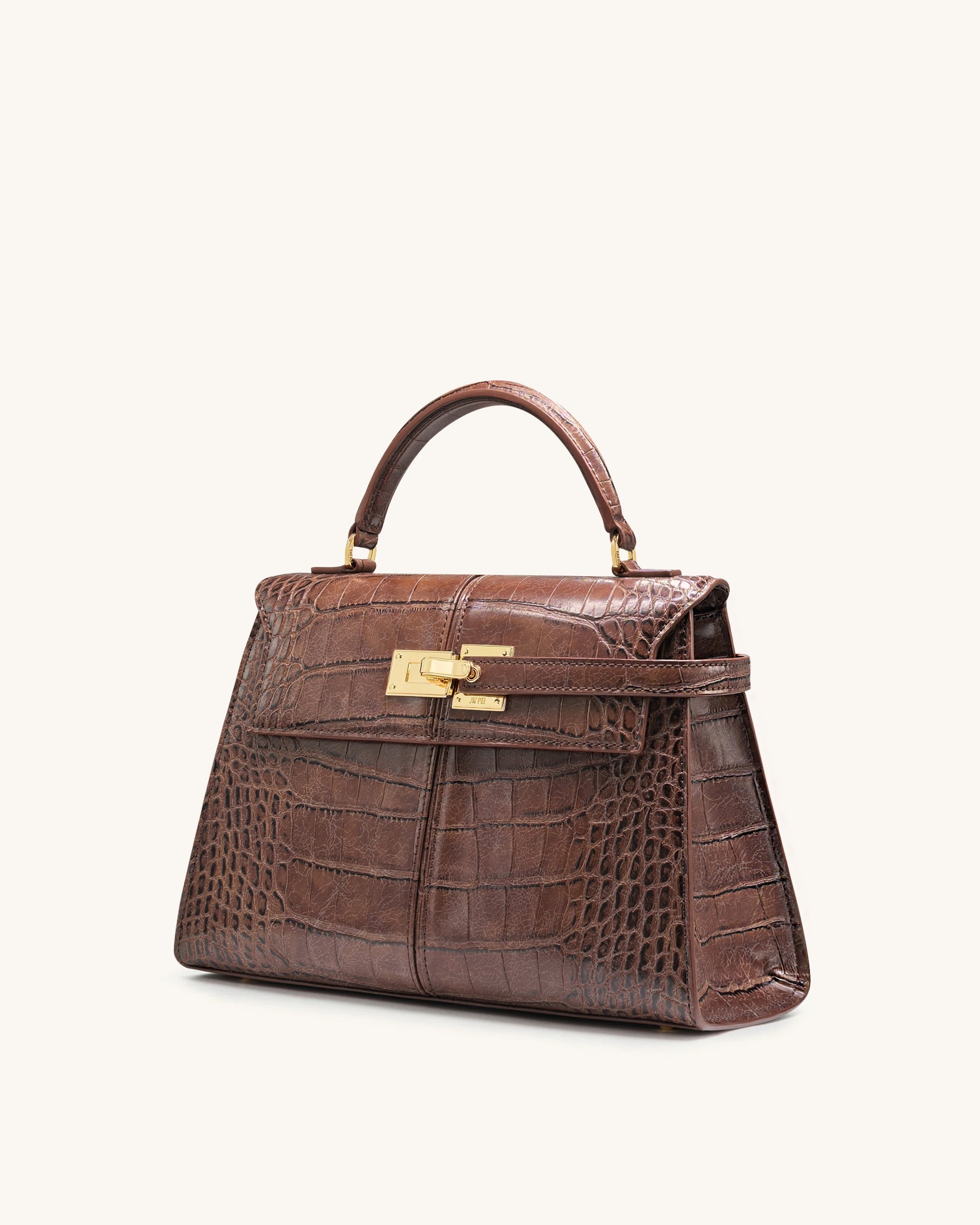 Elise Large Croc-Embossed Top Handle Bag – Chestnut Brown