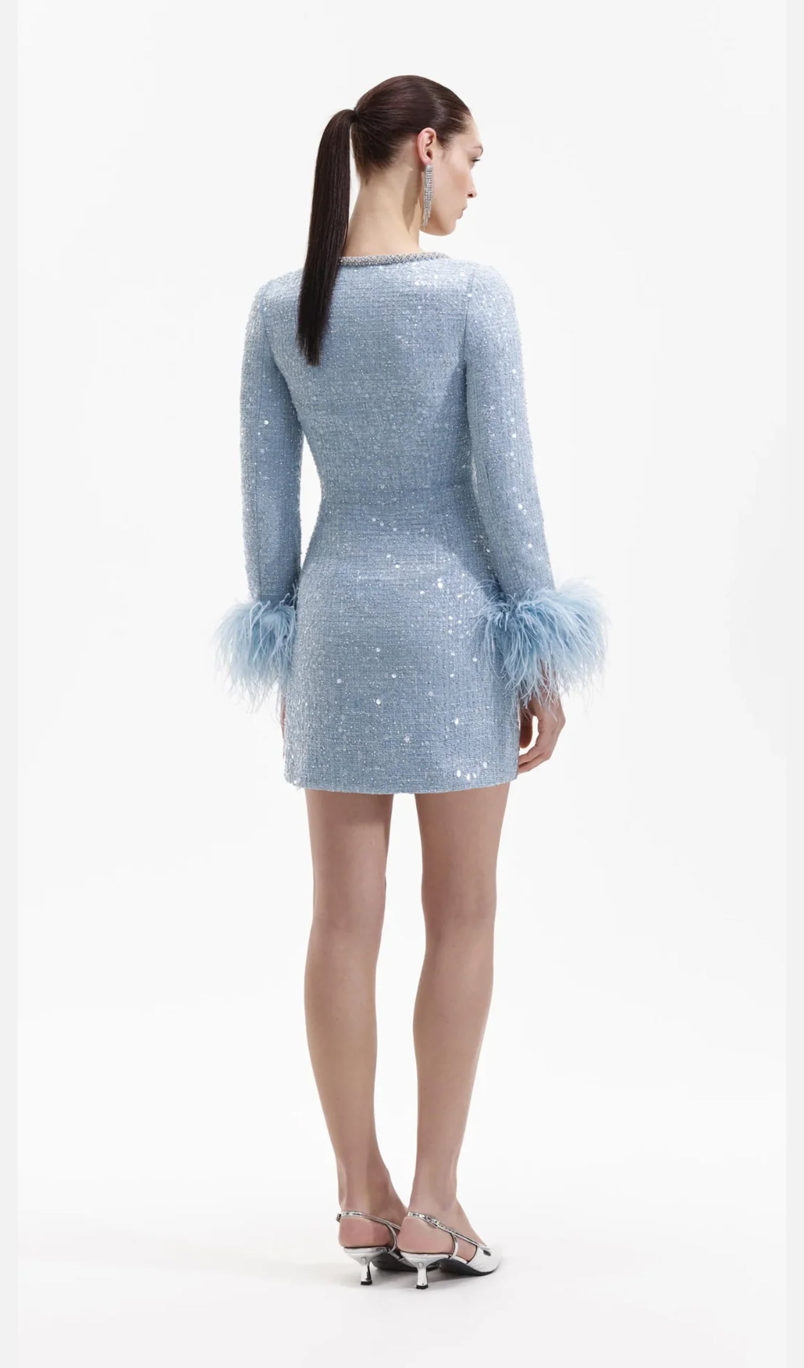 Sequin Bouclé Feathered Mini Dress 