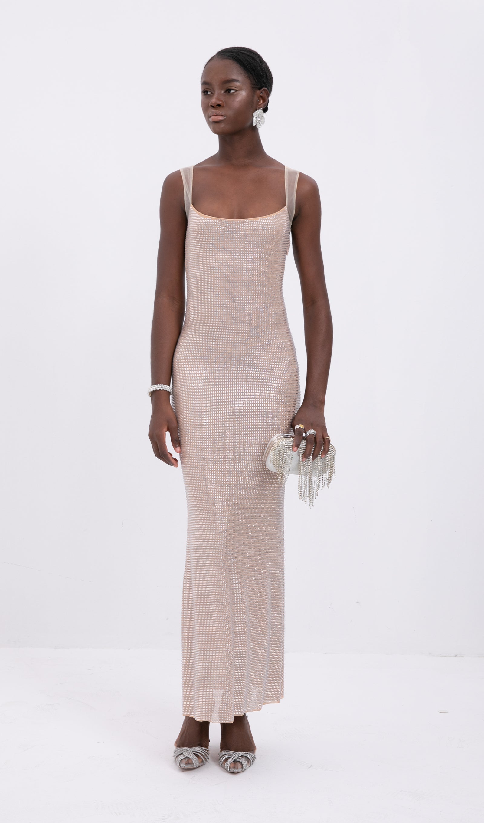 File Sırtlı Trendy Hot Fix Maksi Elbise