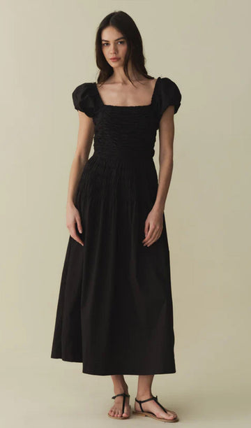 Cotton Ruffled Short-Sleeved Midi Dress