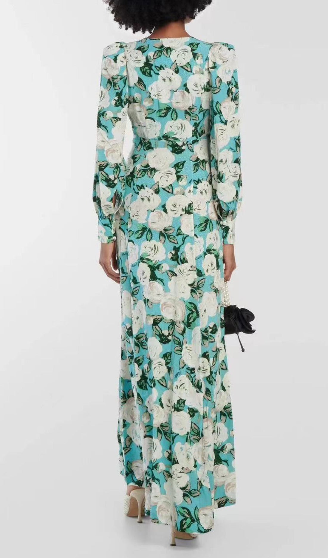 Maxikleid in A-Linie mit Blumenmuster und V-Ausschnitt