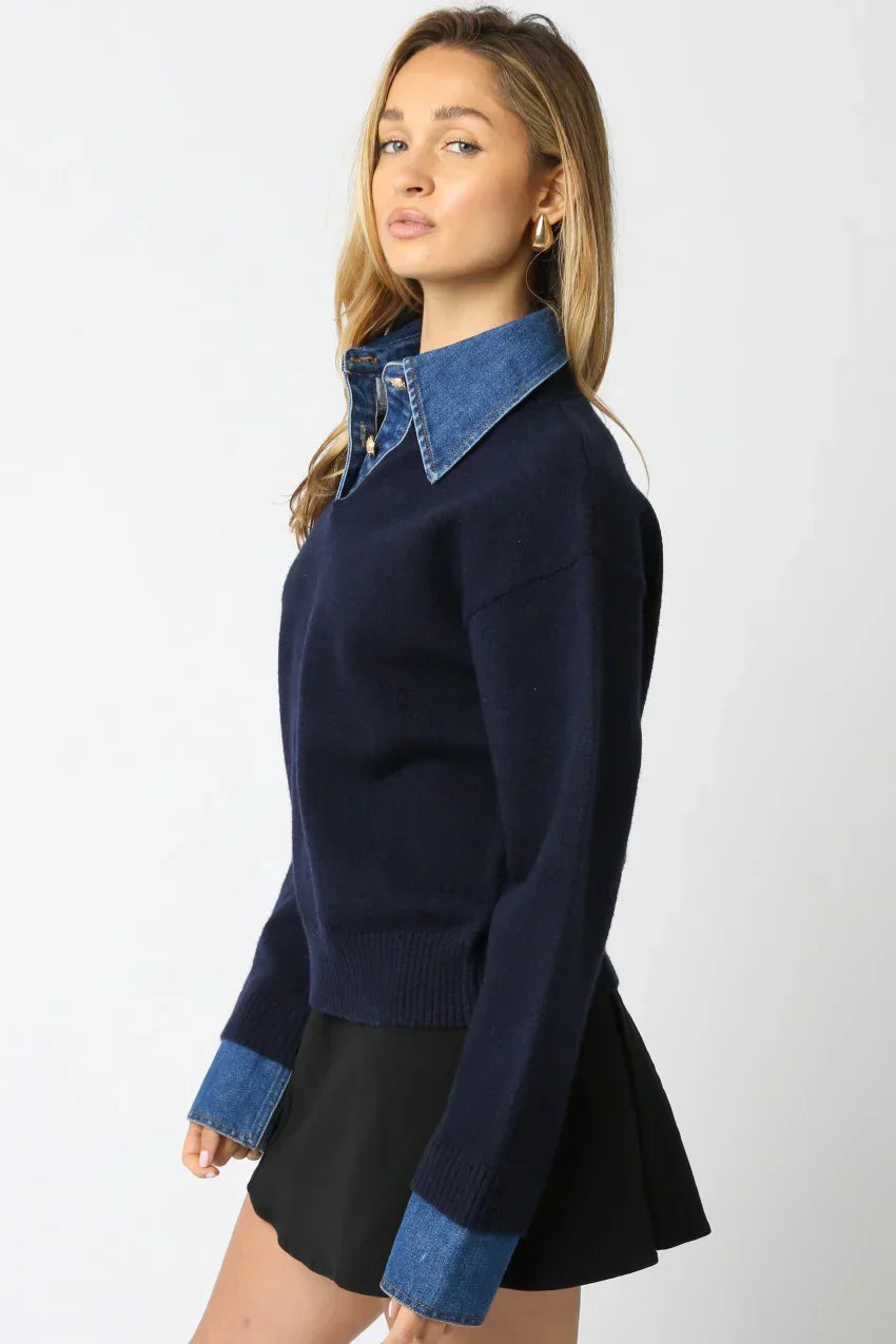 Denim Textured Knit Sweater 