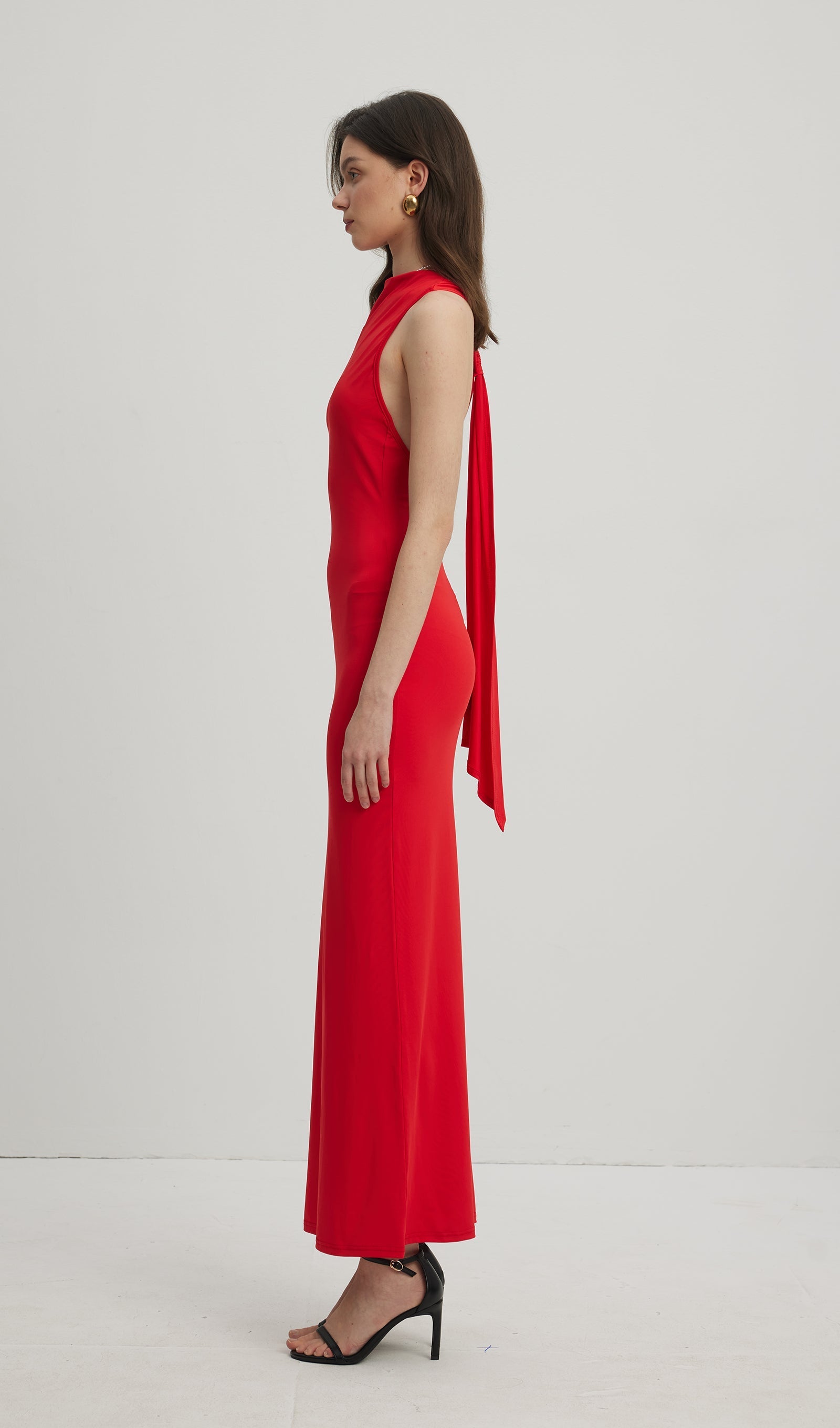 Asymmetrisches Scuba-Jersey-Maxikleid Rubin 