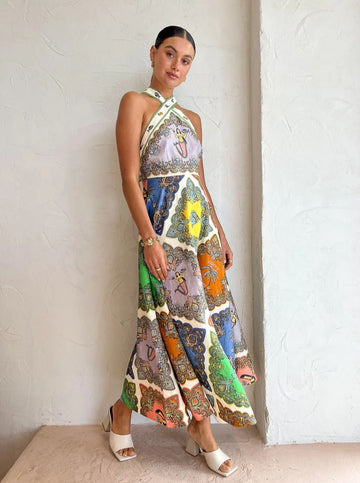 Paisley Satin Floral Maxi Dress