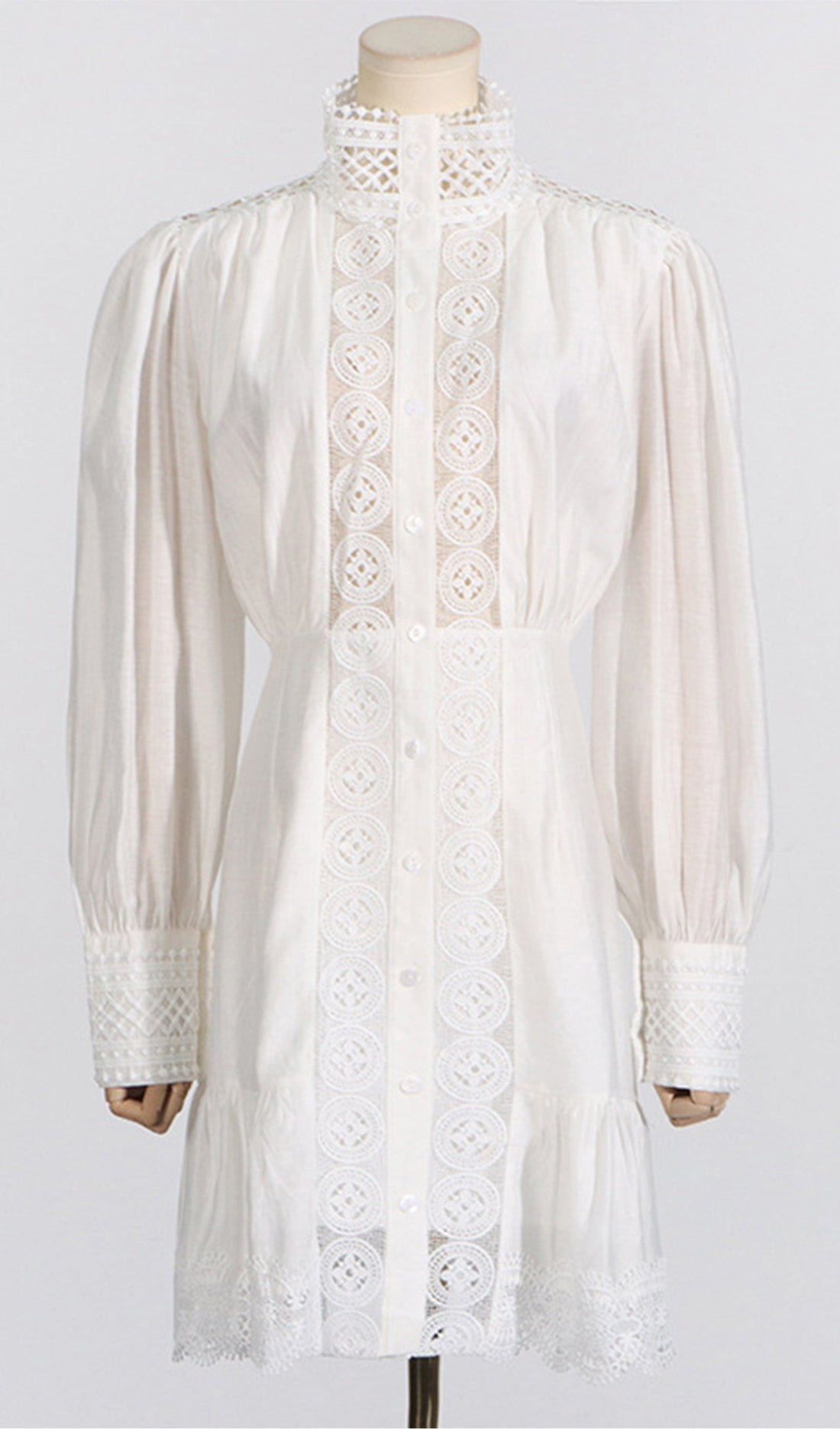 Mock Collar Lantern Sleeve Mini Dress