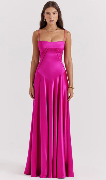 Maxikleid aus Satin und Spitze 