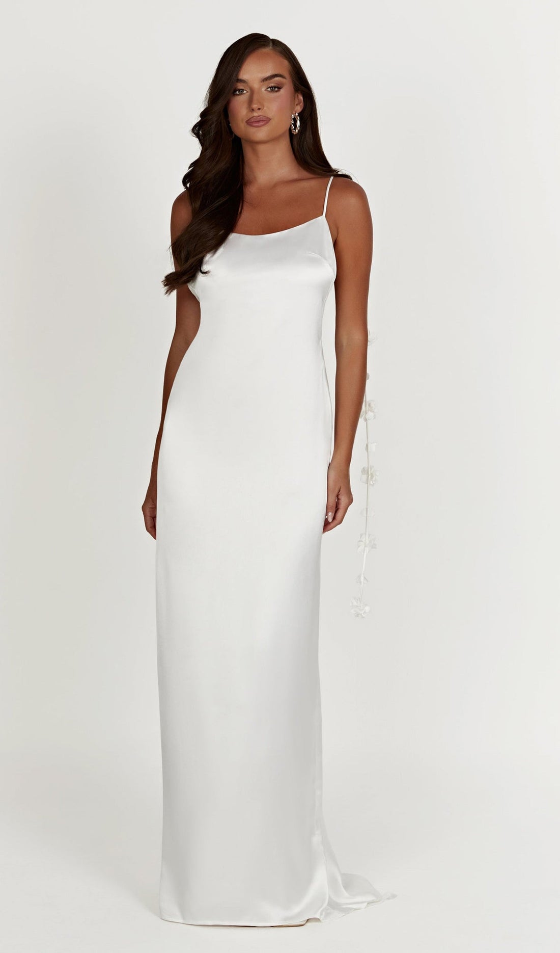 Roségoldenes rückenfreies Satin-Maxikleid 