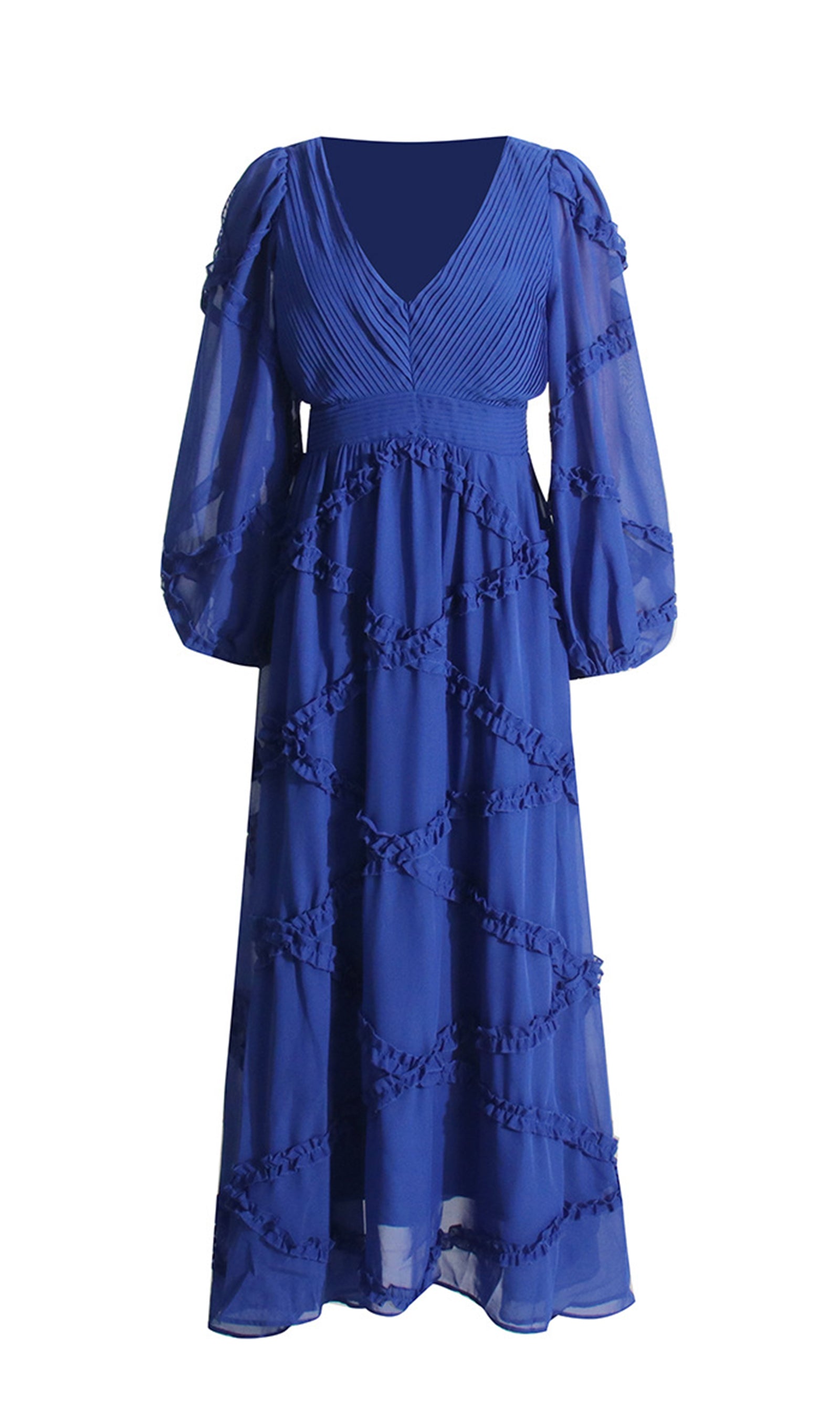 Maxikleid aus Mesh mit langen Ärmeln und V-Ausschnitt