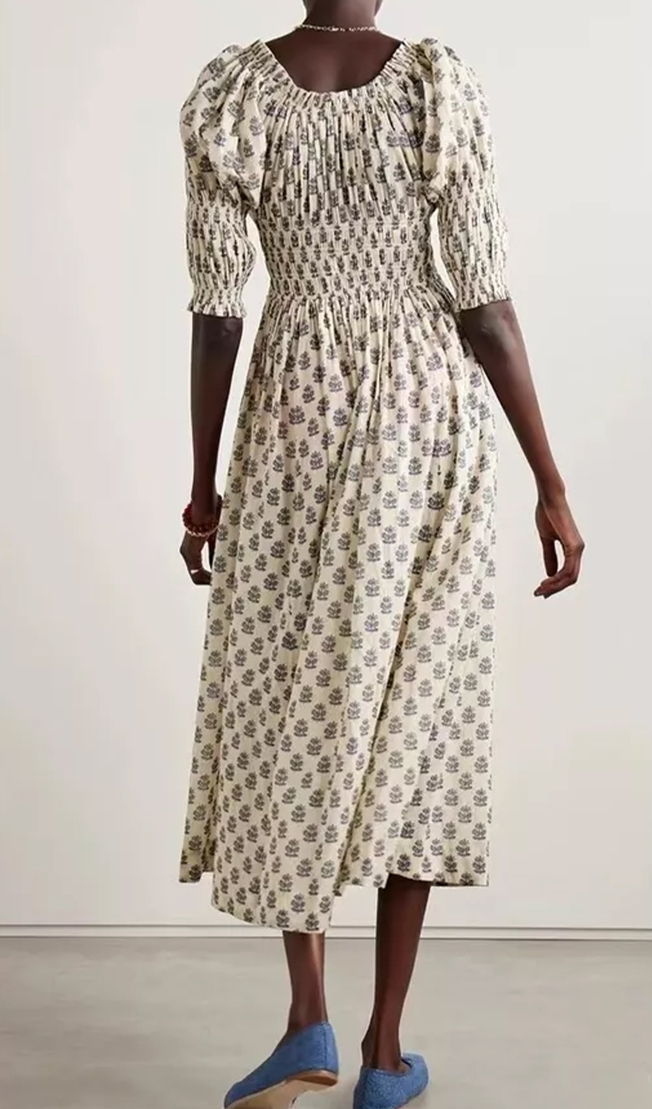 Midikleid aus Baumwolle mit Blumenmuster und kurzen Ärmeln