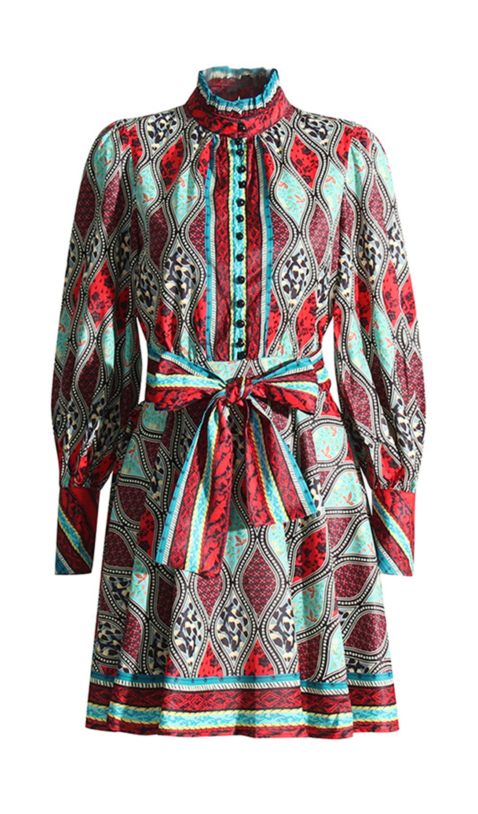 Printed Lantern Sleeve Mini Dress