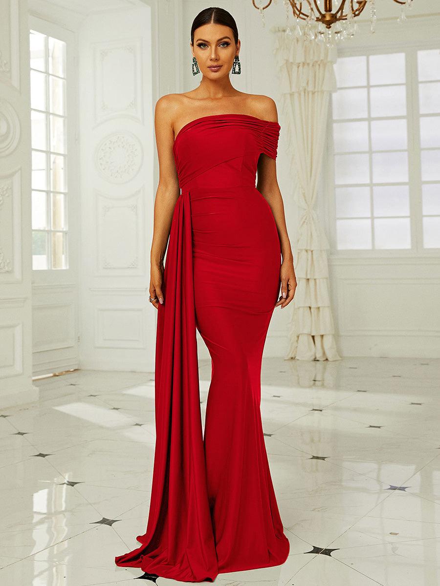 Idony schulterfreies, drapiertes Maxikleid