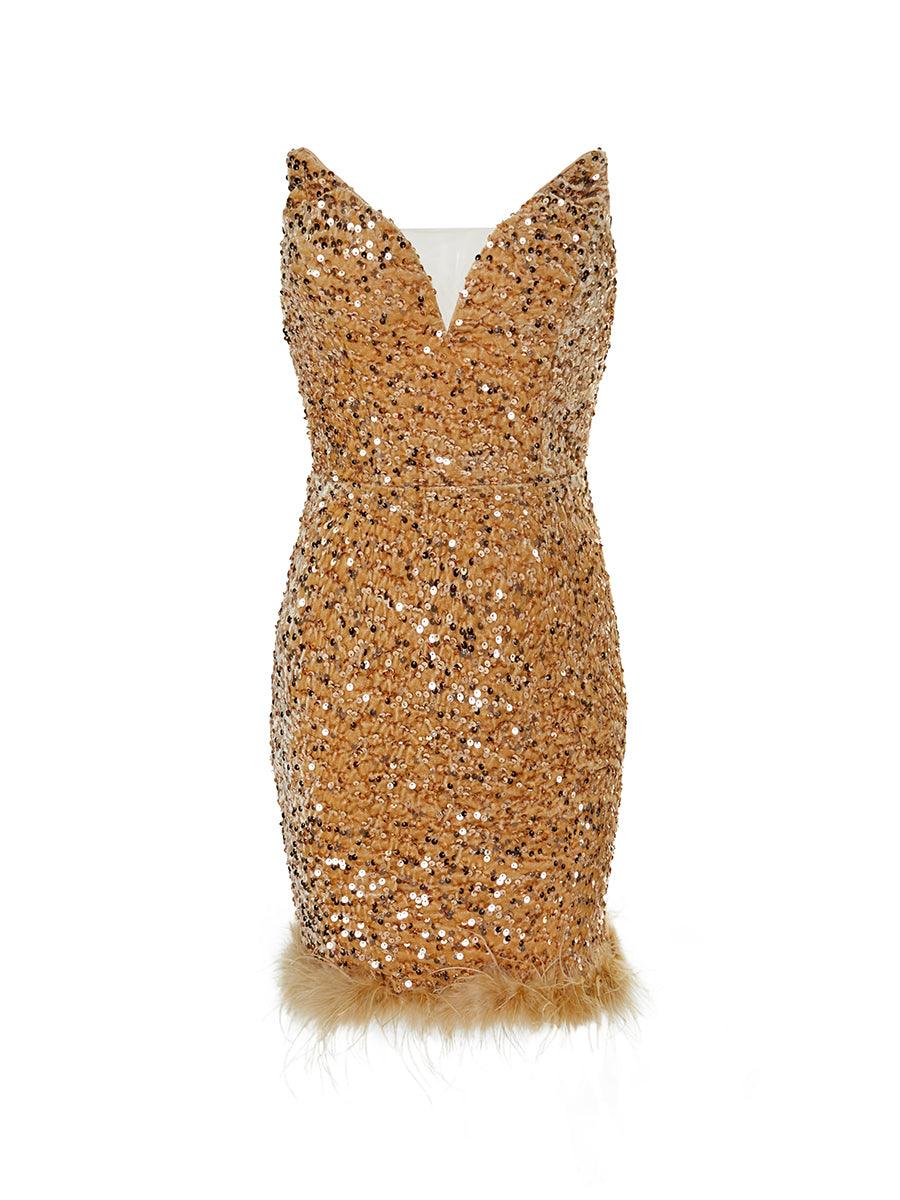 Hanae ärmelloses Feder-Minikleid