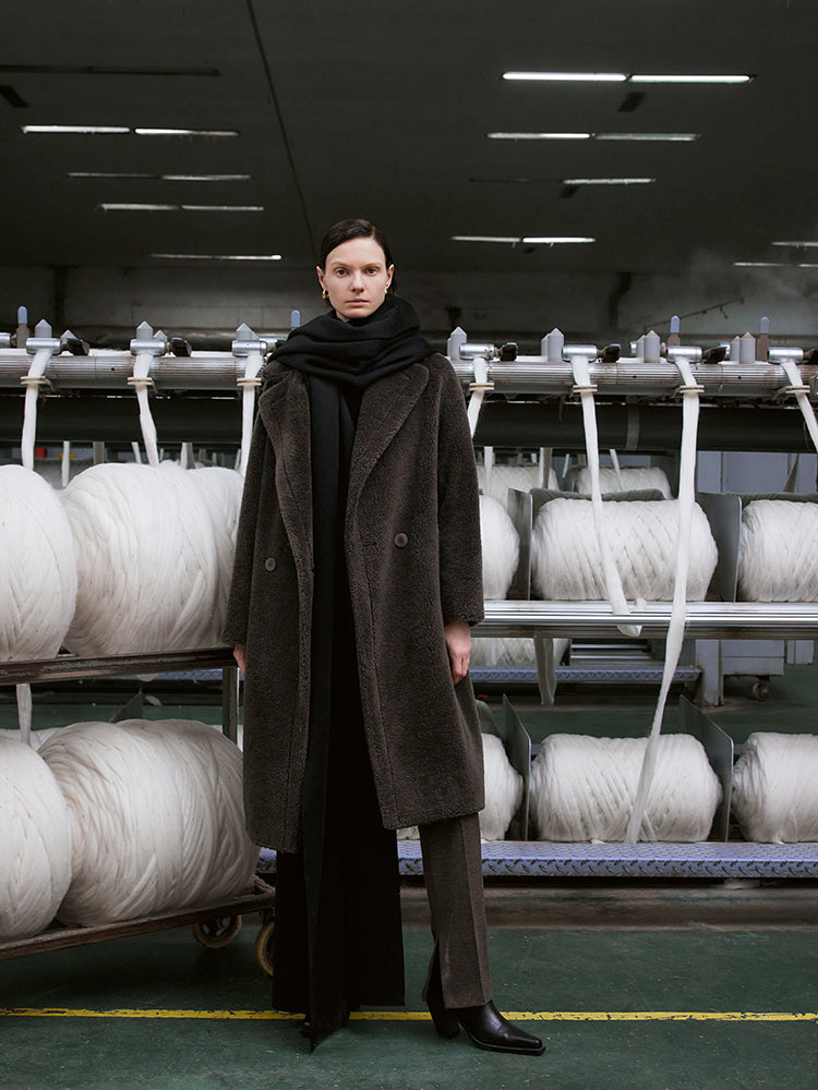 Teddy Lambswool Collar Oversized Coat 