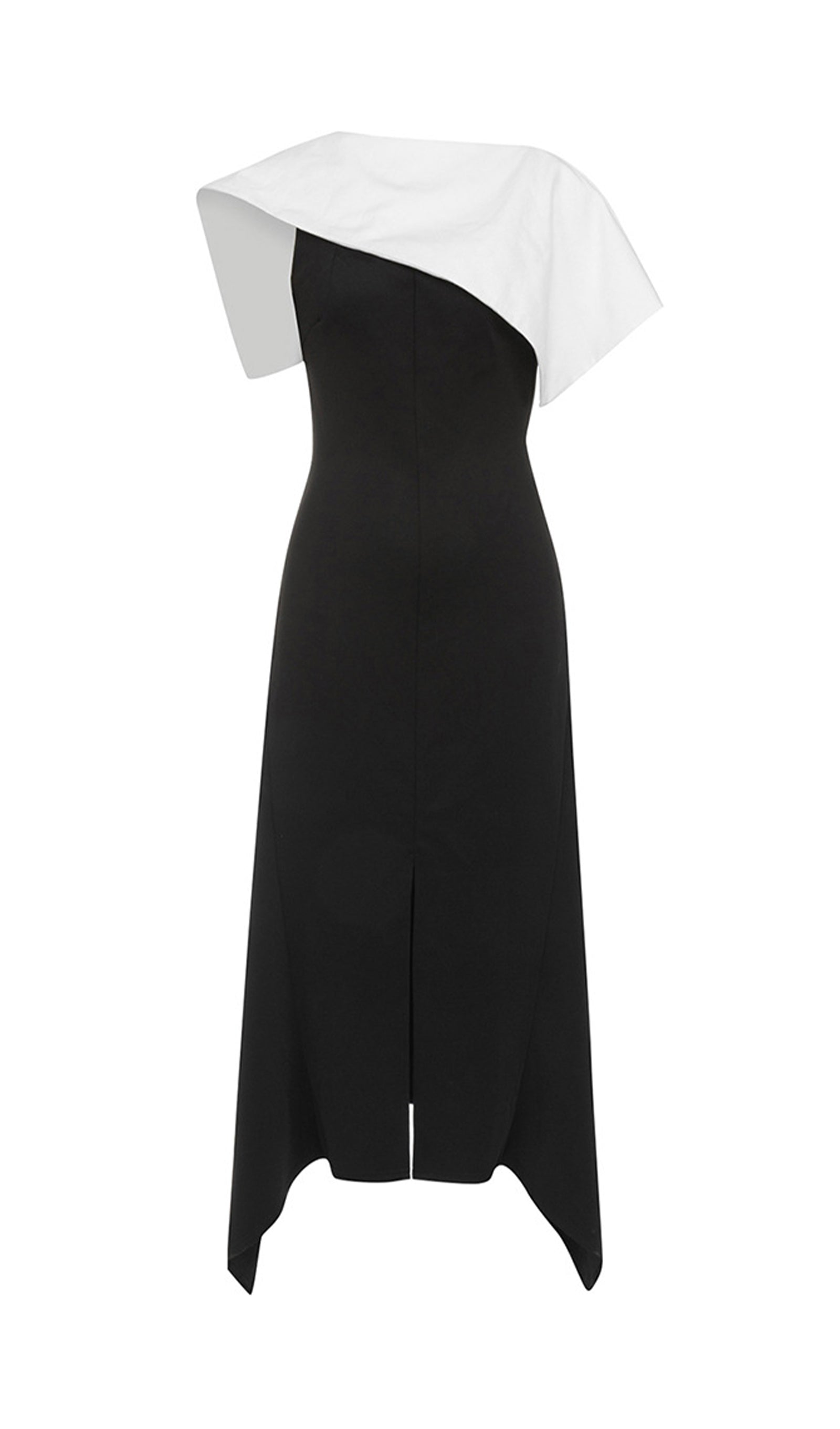 Siyah Asimetrik Slim Fit Midi Elbise