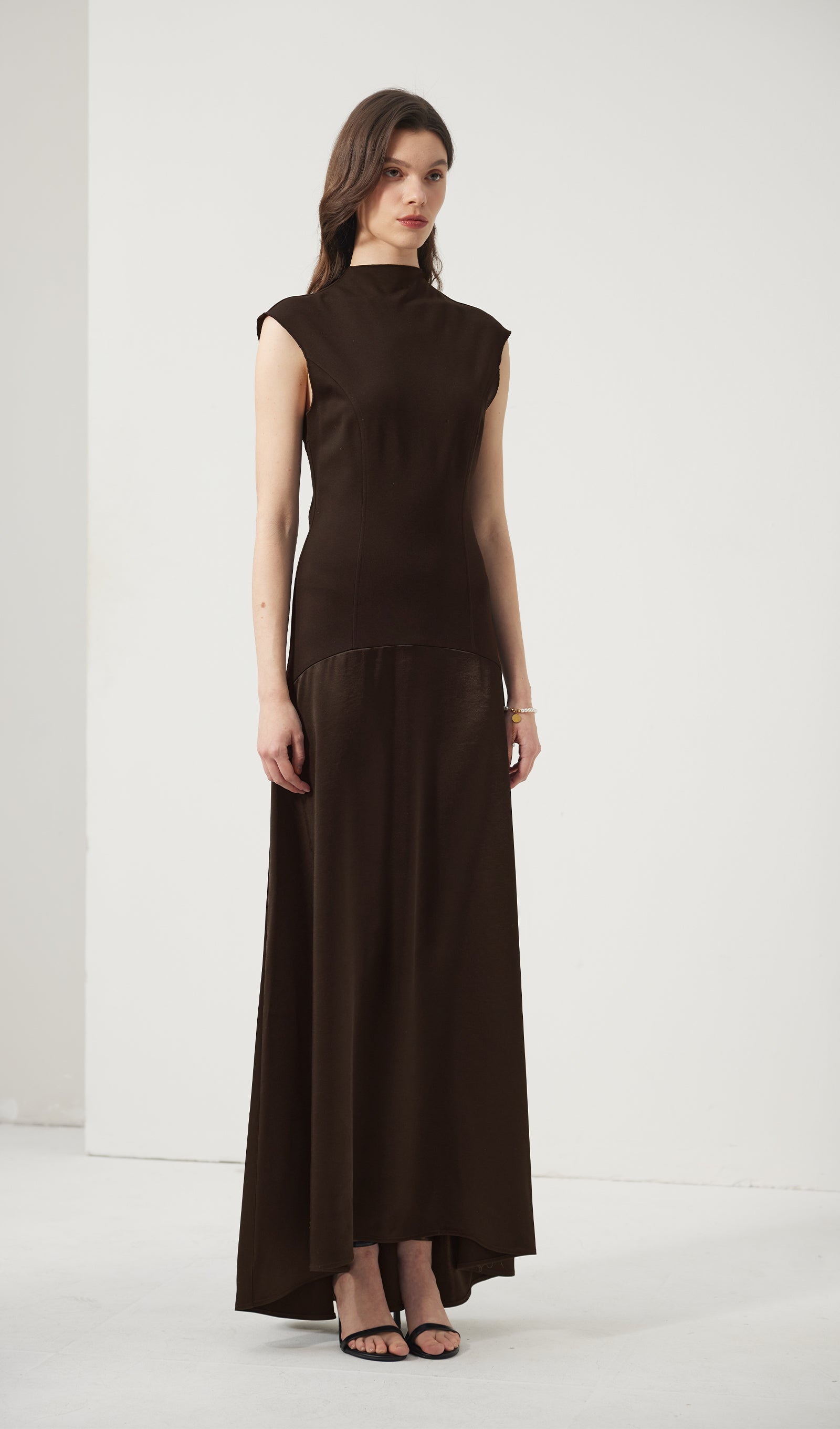 Knitted Satin Sleeveless Maxi Dress 