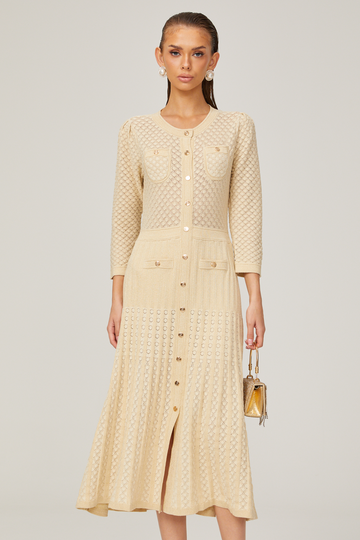 Élodie Knitted Long-Sleeve Midi Dress