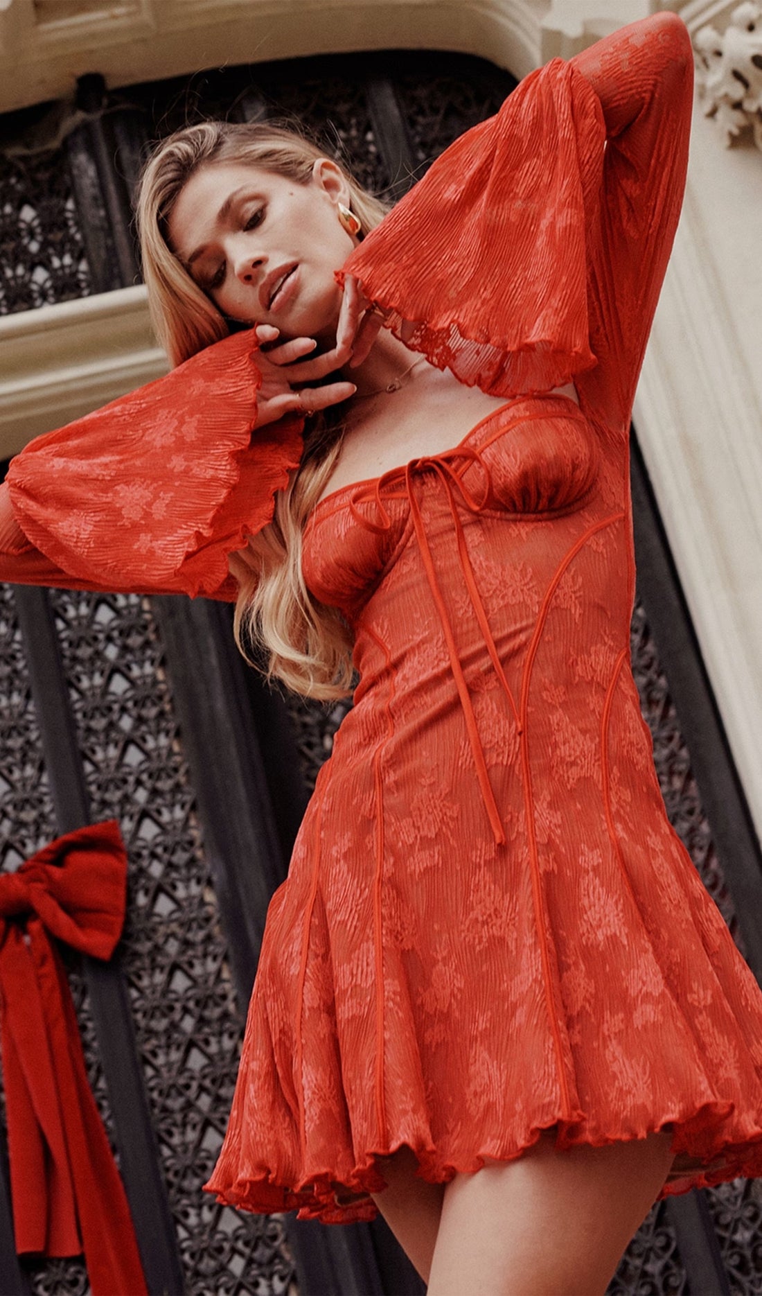 Kavita Red Lace Mini Dress 