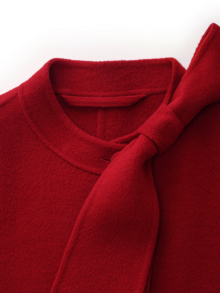 Damenmantel aus Tencel-Wolle mit Schleife 