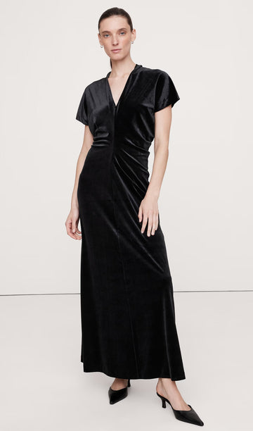 Samt-Maxikleid mit Paspelierung – Schwarz 