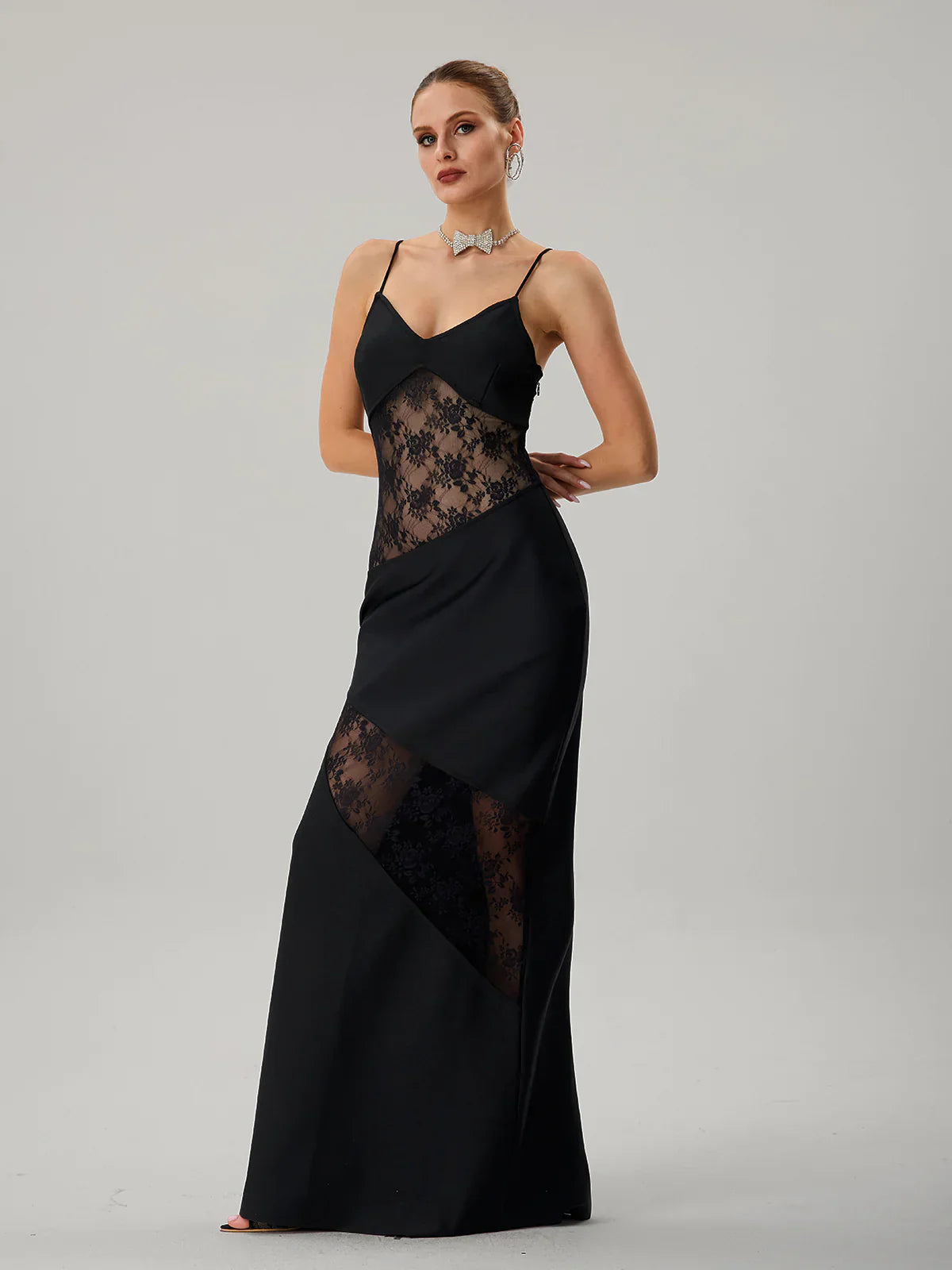 Black Lace Panelled Slip Maxi Dress – ALİSORA