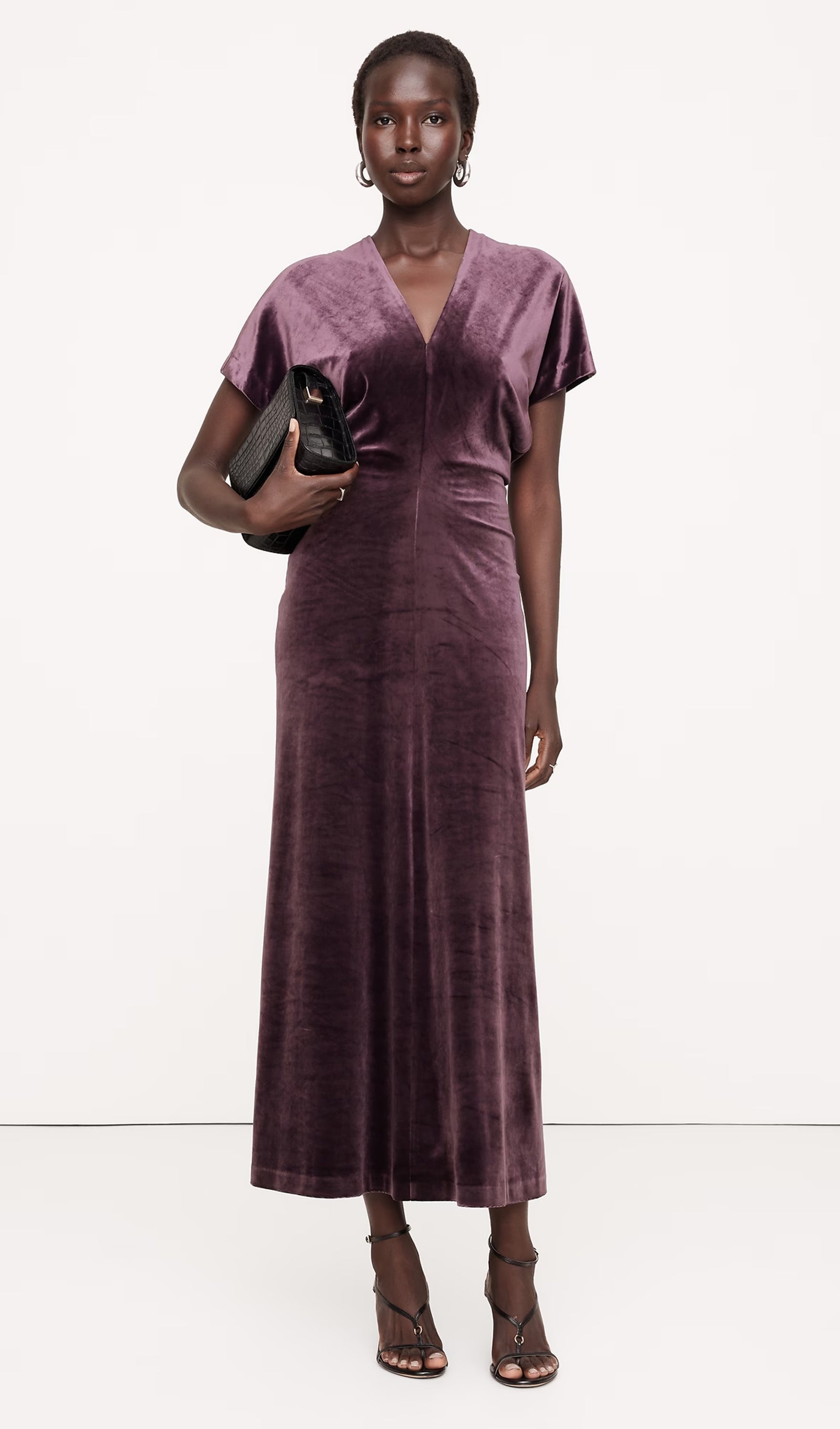 Velvet Maxi Dress with Piping - Ruby Plum 