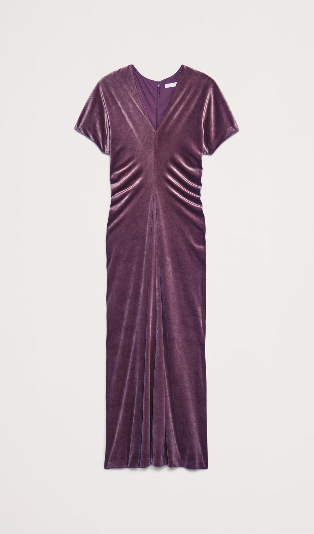 Samt-Maxikleid mit Paspelierung – Rubinrot 