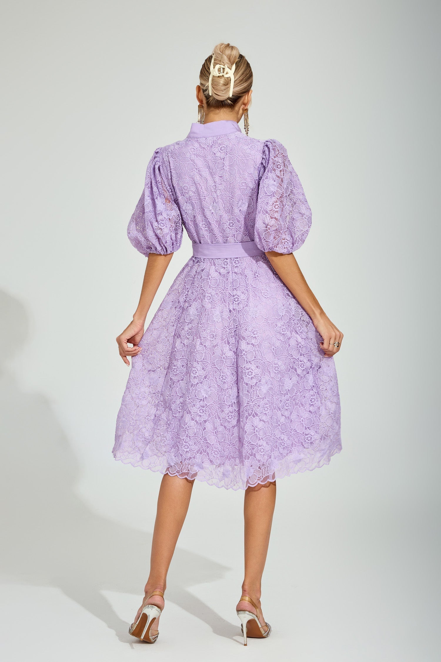 Lilac Blossom Lace Midi Dress