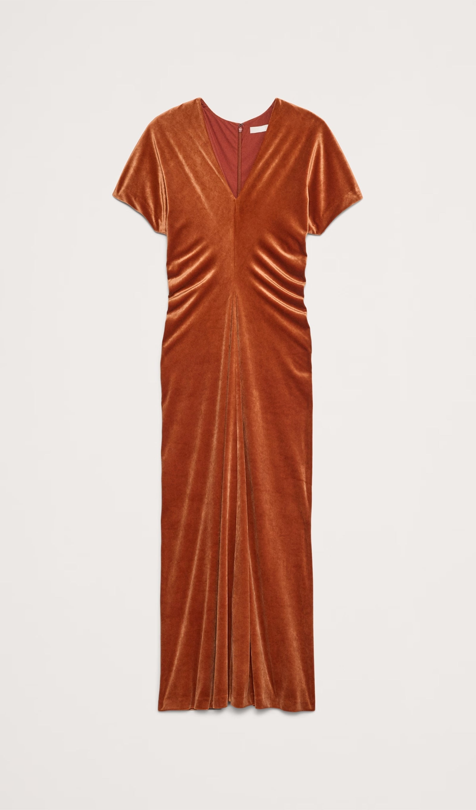 Samt-Maxikleid mit Paspelierung – Kupfer 