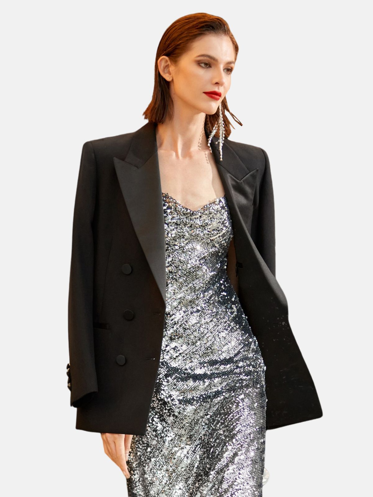 Acetate Panelled Satin Avant-garde Suit Jacket