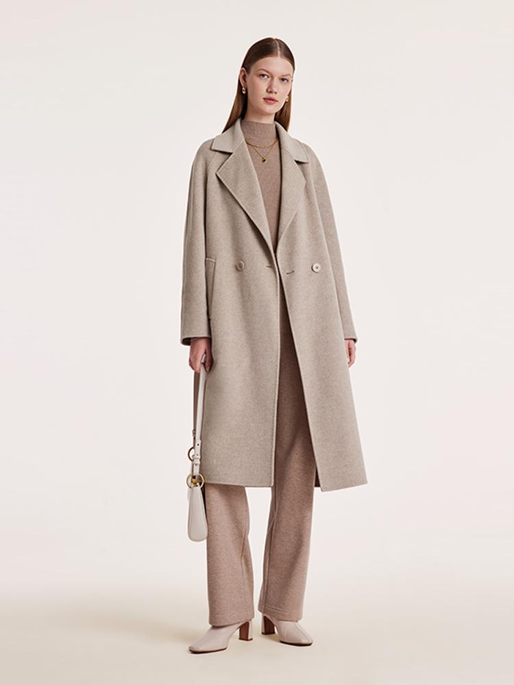 Cashmere Wool Notched Collar Double-Sided Women's Coat 
