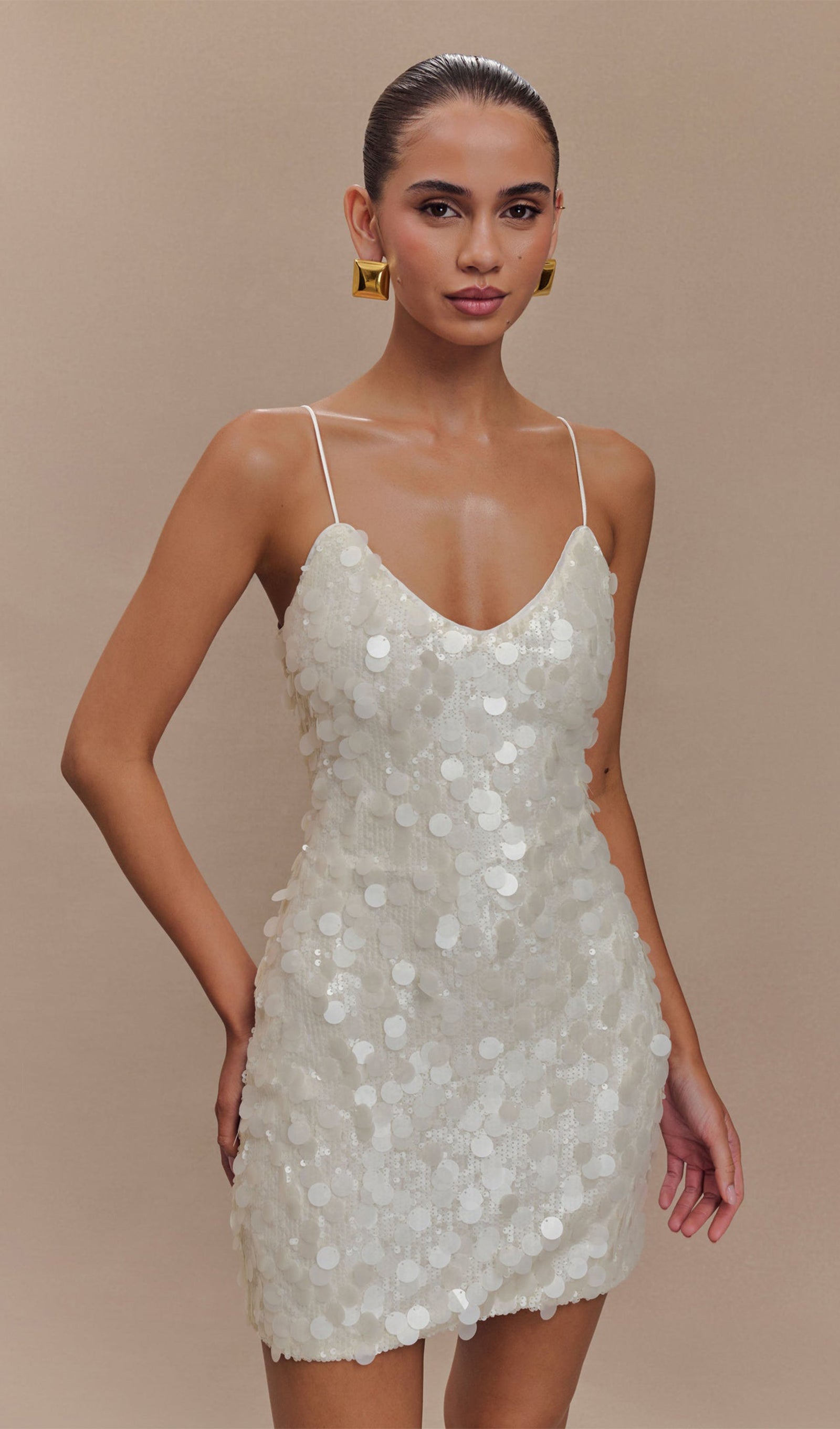Pailletten-Minikleid – Weiß 