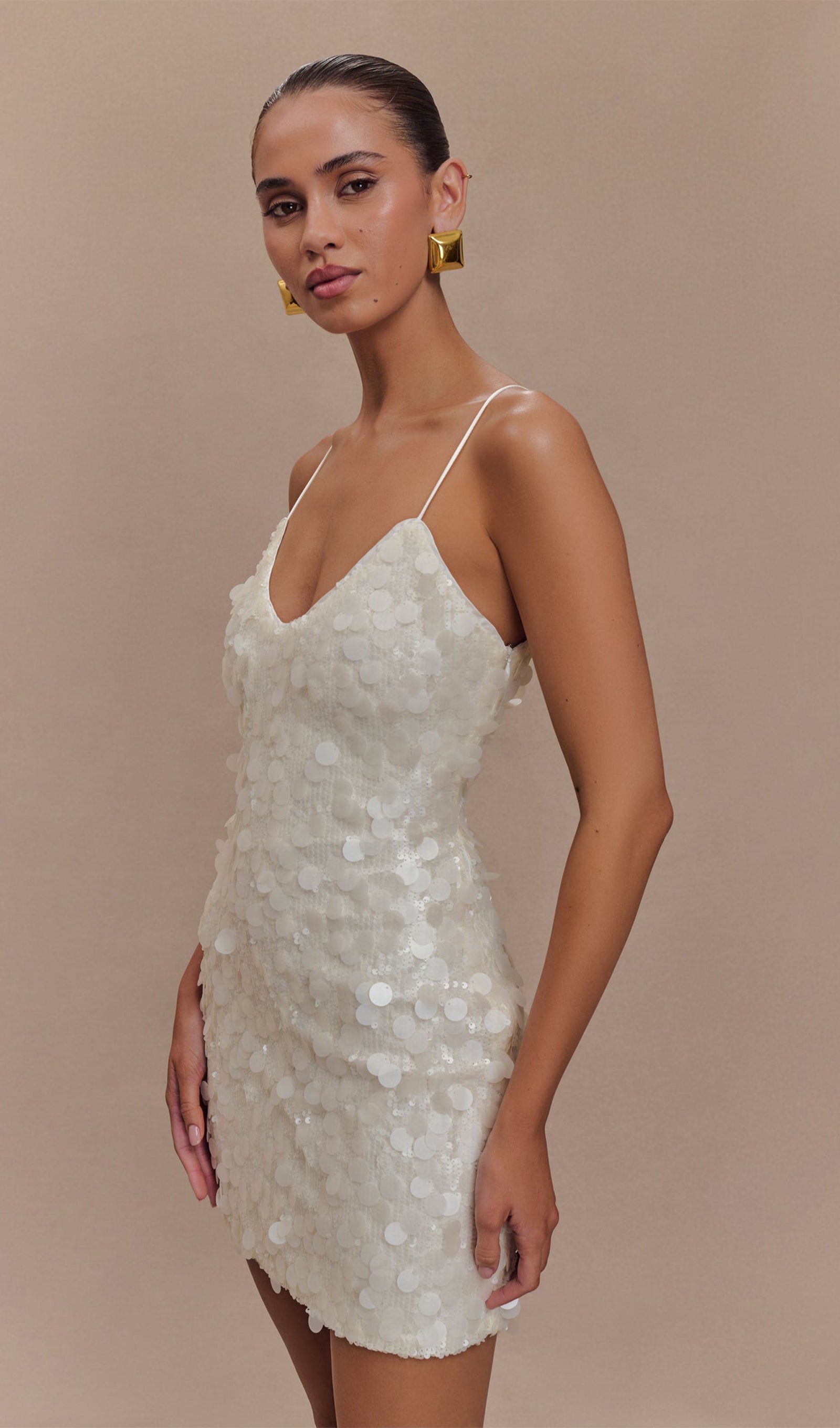 Pailletten-Minikleid – Weiß 