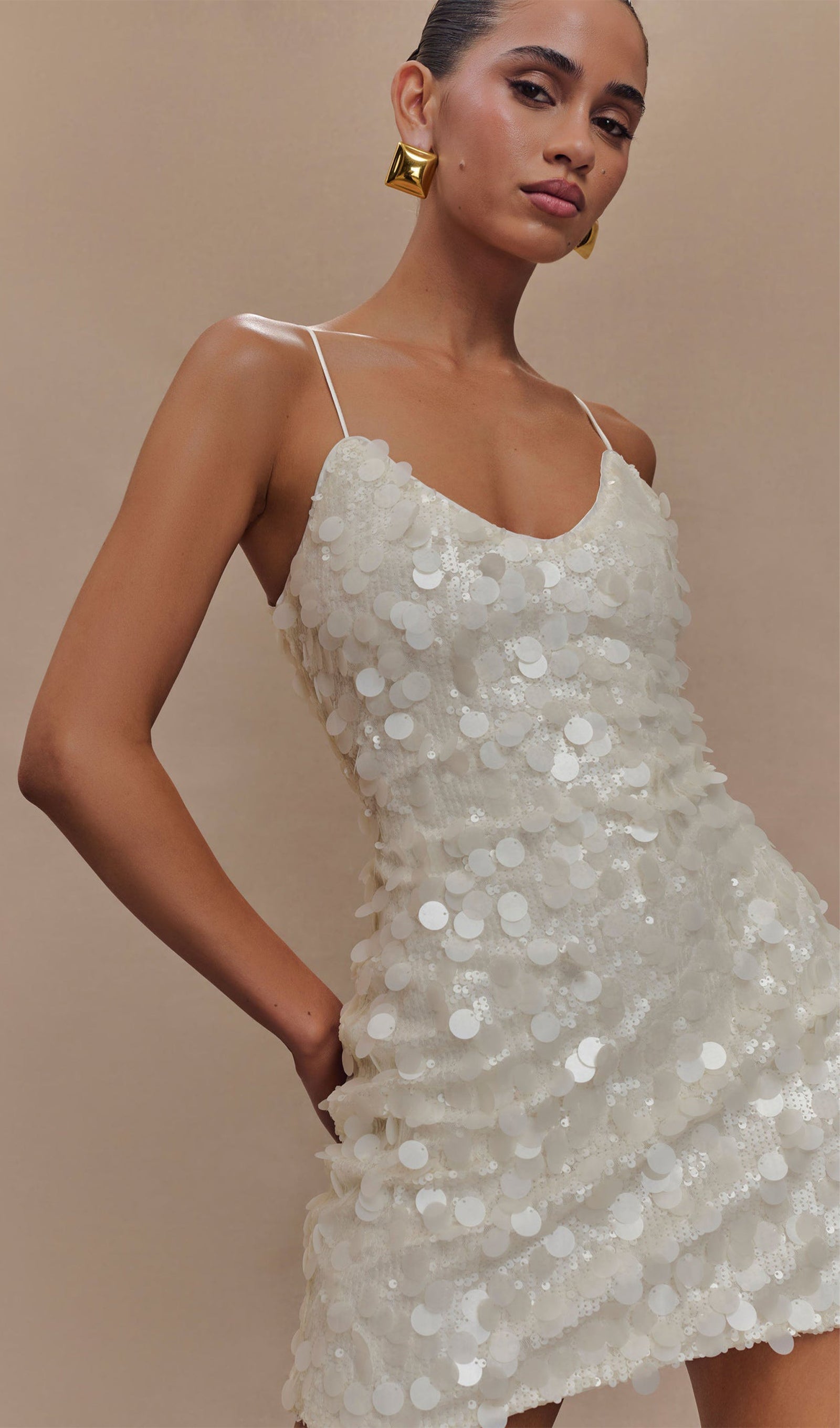 Pailletten-Minikleid – Weiß 