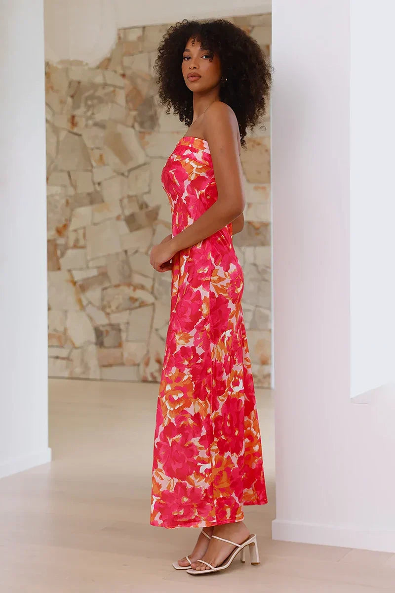 Miya Maxikleid – Rosa/Rotes Blumenmuster