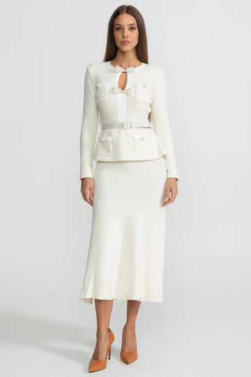 Tweed Peplum Strick-Midikleid