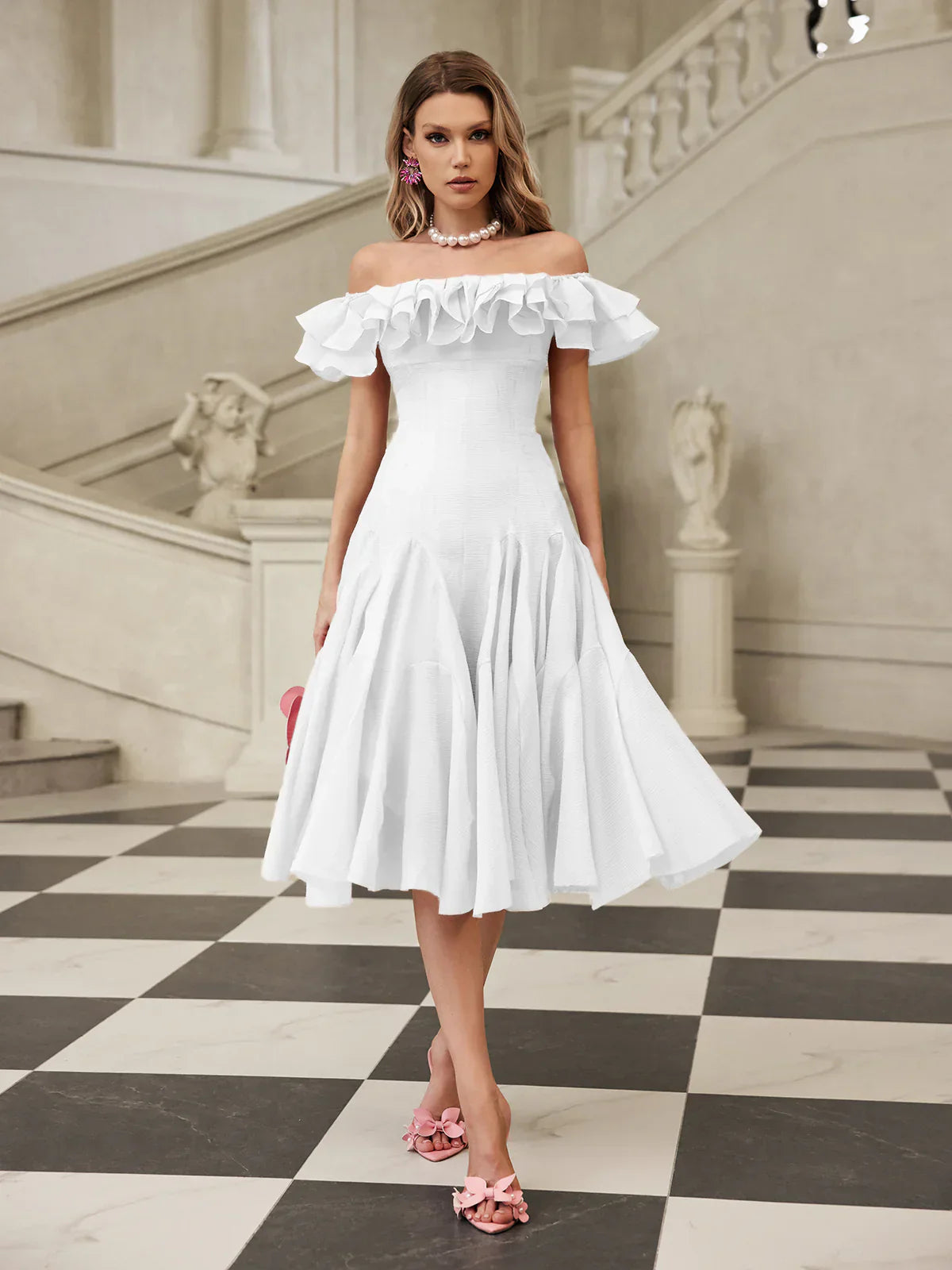 Amélie Off-Shoulder Ruffled Midi Dress - White 