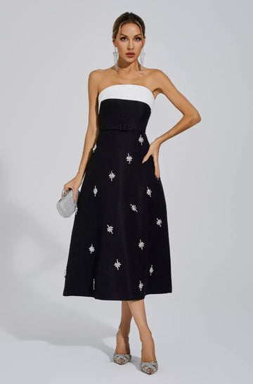 Emberlyn Crystal Tweed Midi Dress 