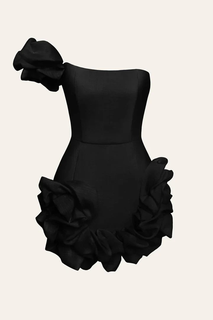 Romantik Lale Bel Askısız Mini Elbise