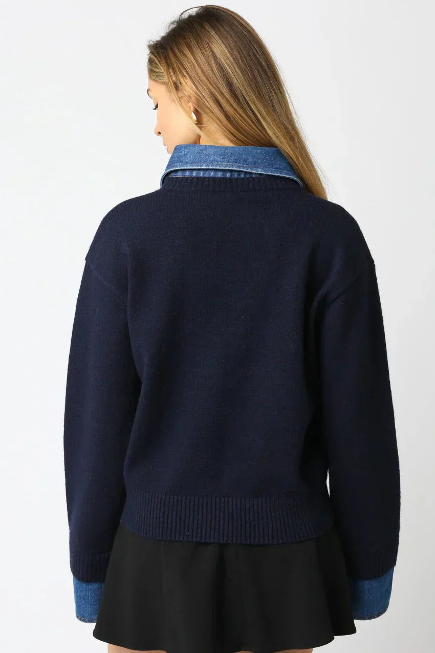 Denim Textured Knit Sweater 