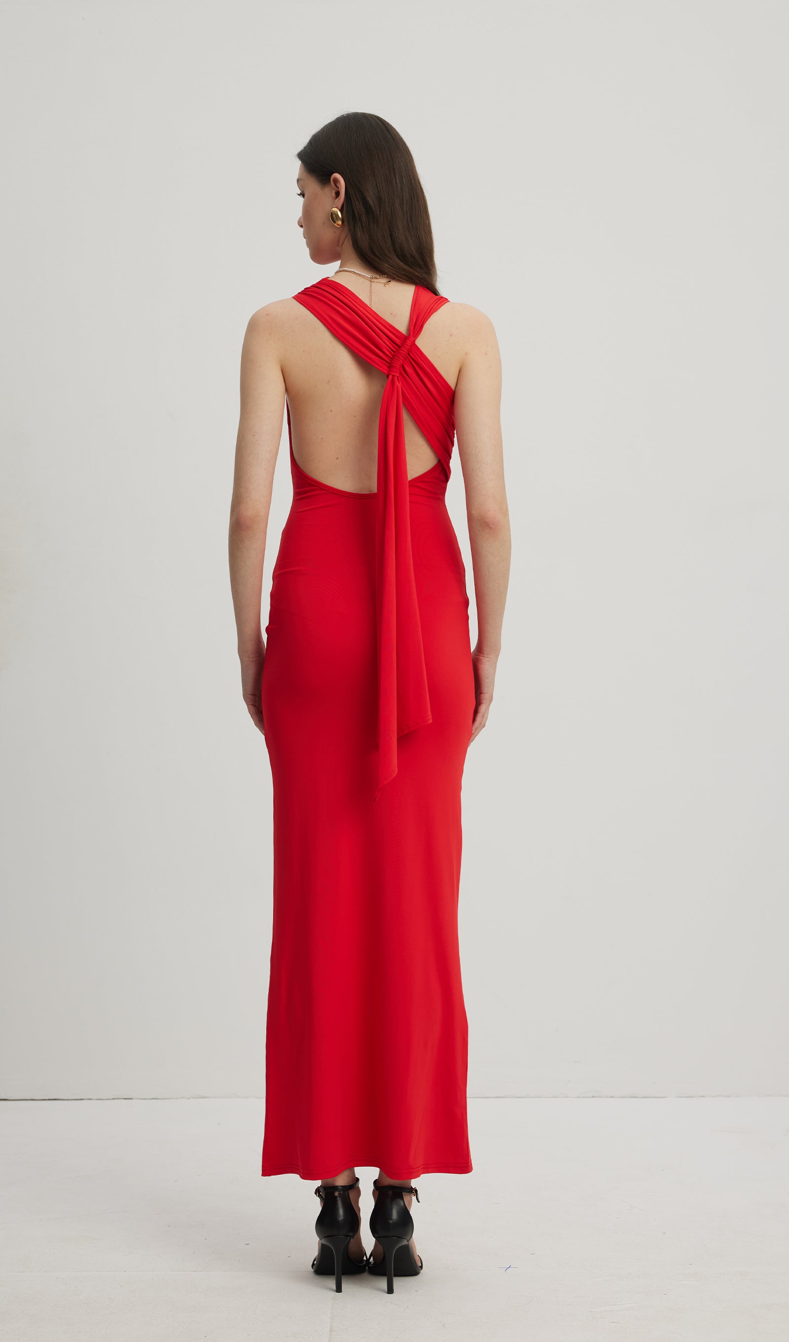 Asymmetrisches Scuba-Jersey-Maxikleid Rubin 