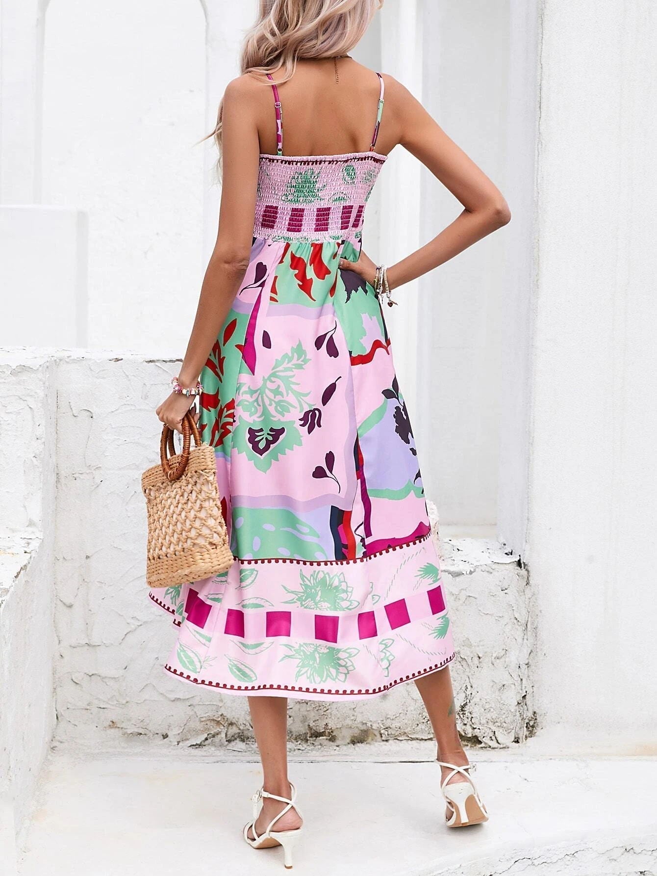 Soyut Patchwork Slip Maksi Elbise