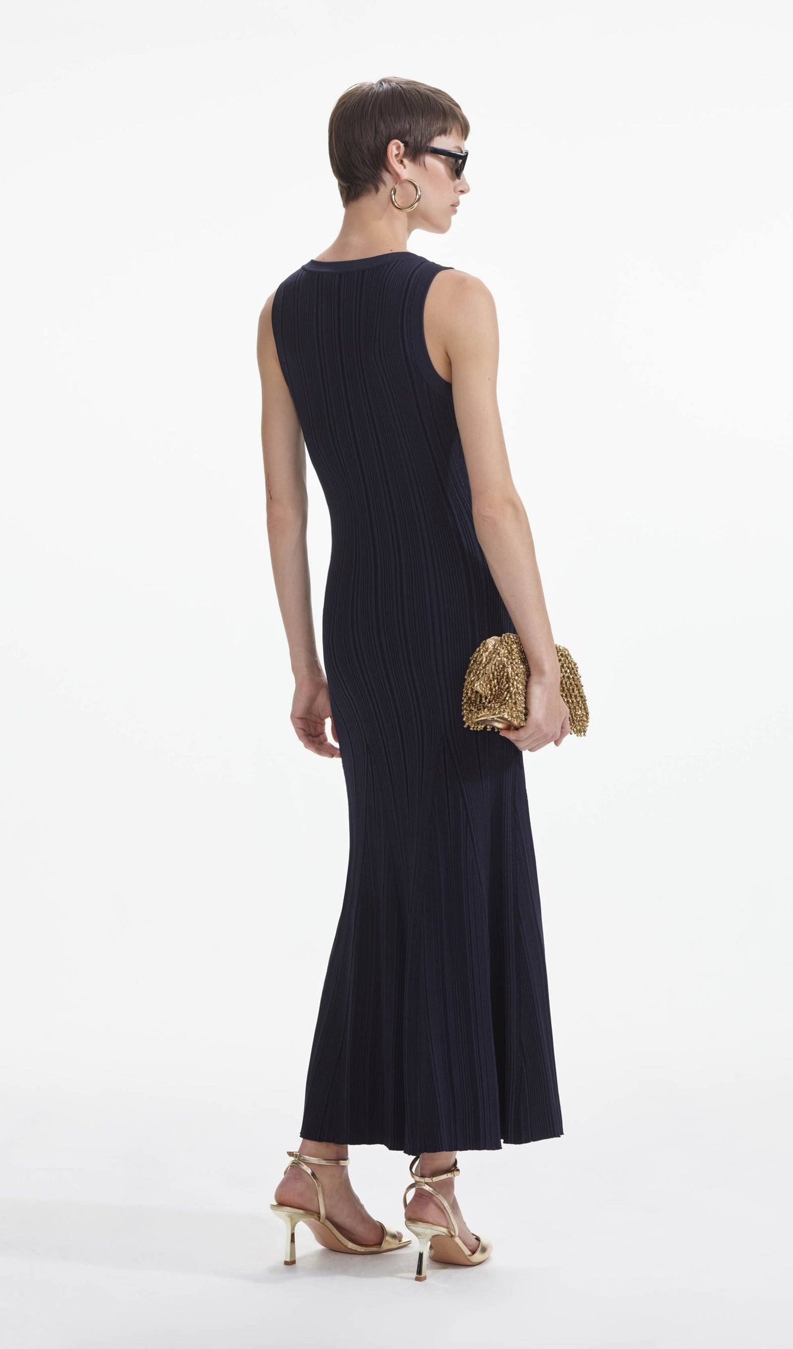 Metallic Buttoned Knitted Midi Dress 