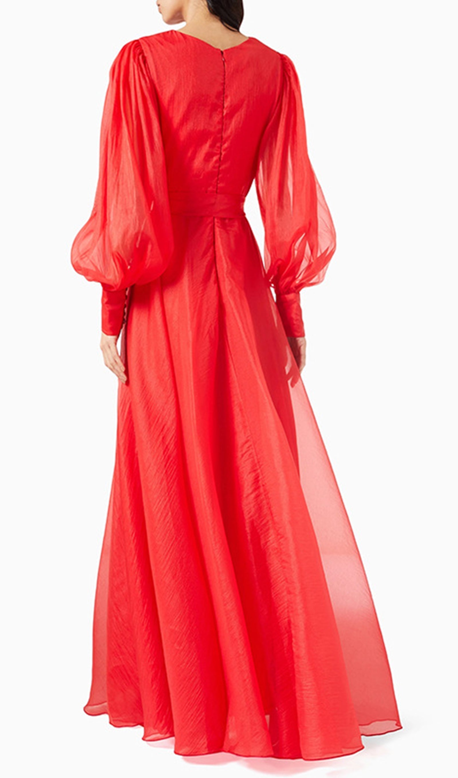Maxikleid mit Laternenärmeln, V-Ausschnitt und Gürtel
