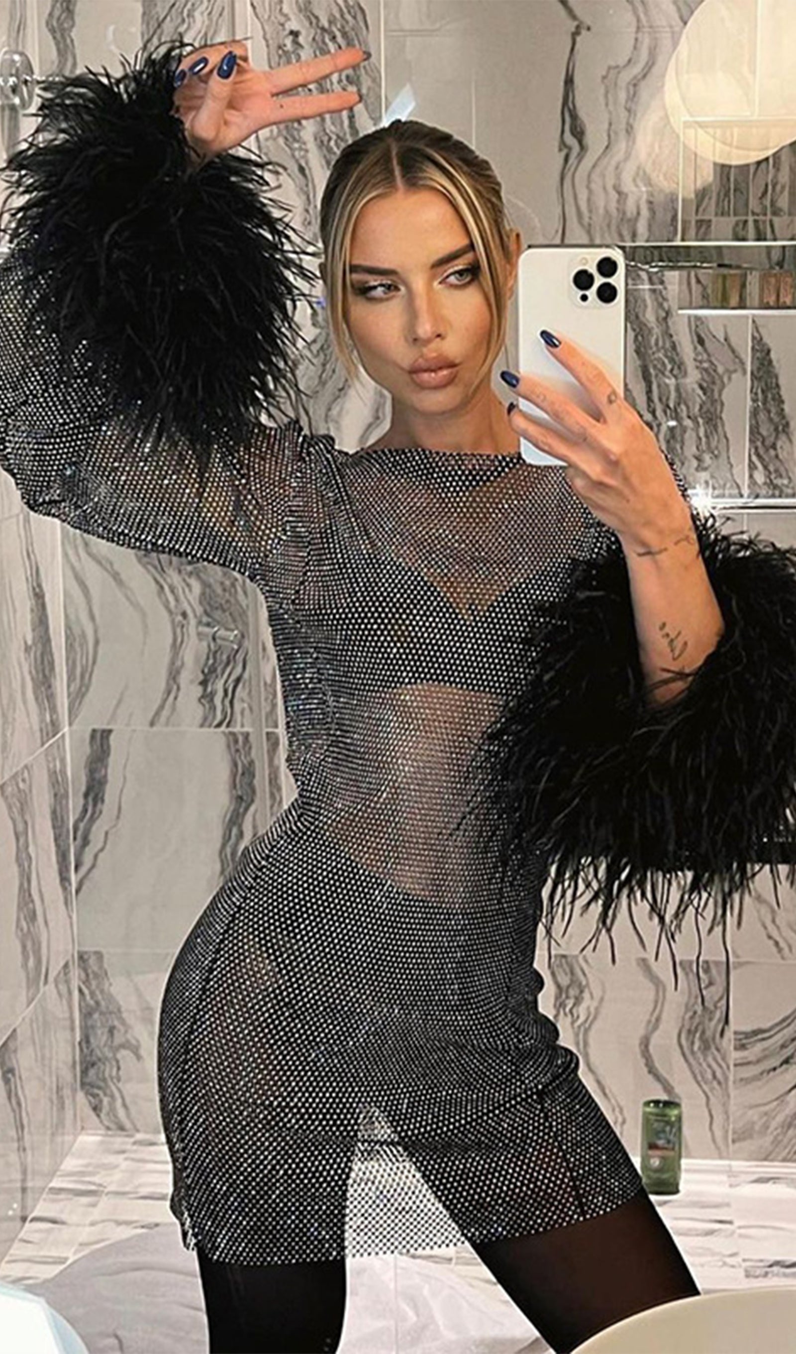 Transparent Rhinestone Mini Dress 