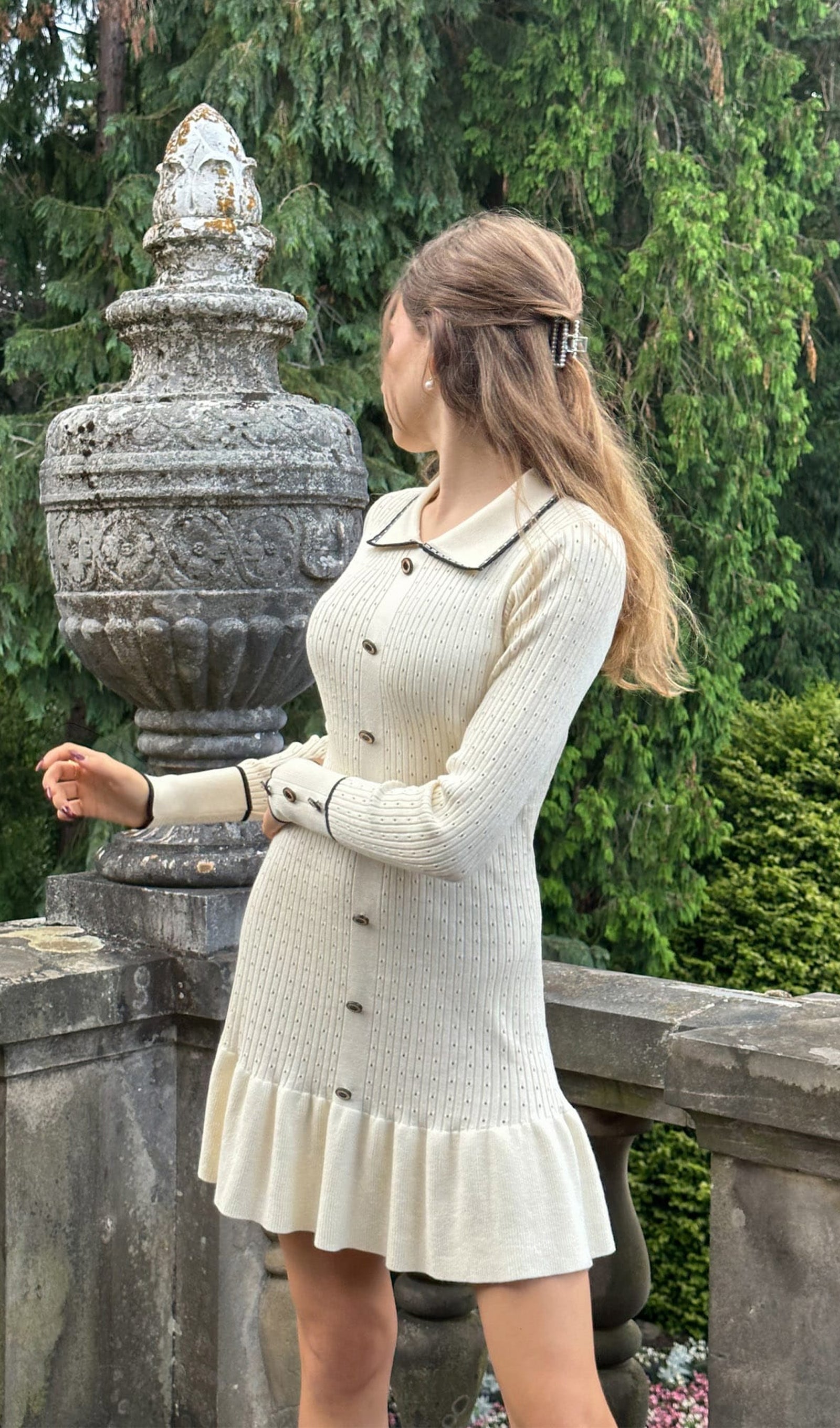 Fitted Textured Jersey Mini Dress - White 