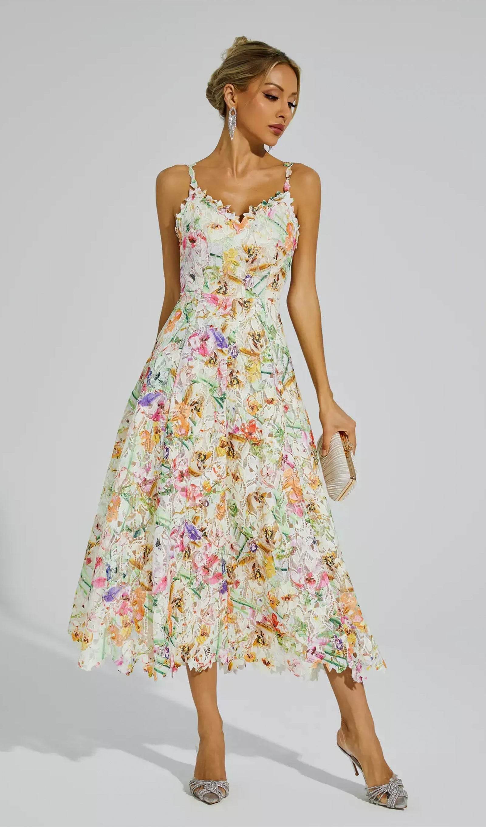 Floral Embroidered Lace Midi Dress