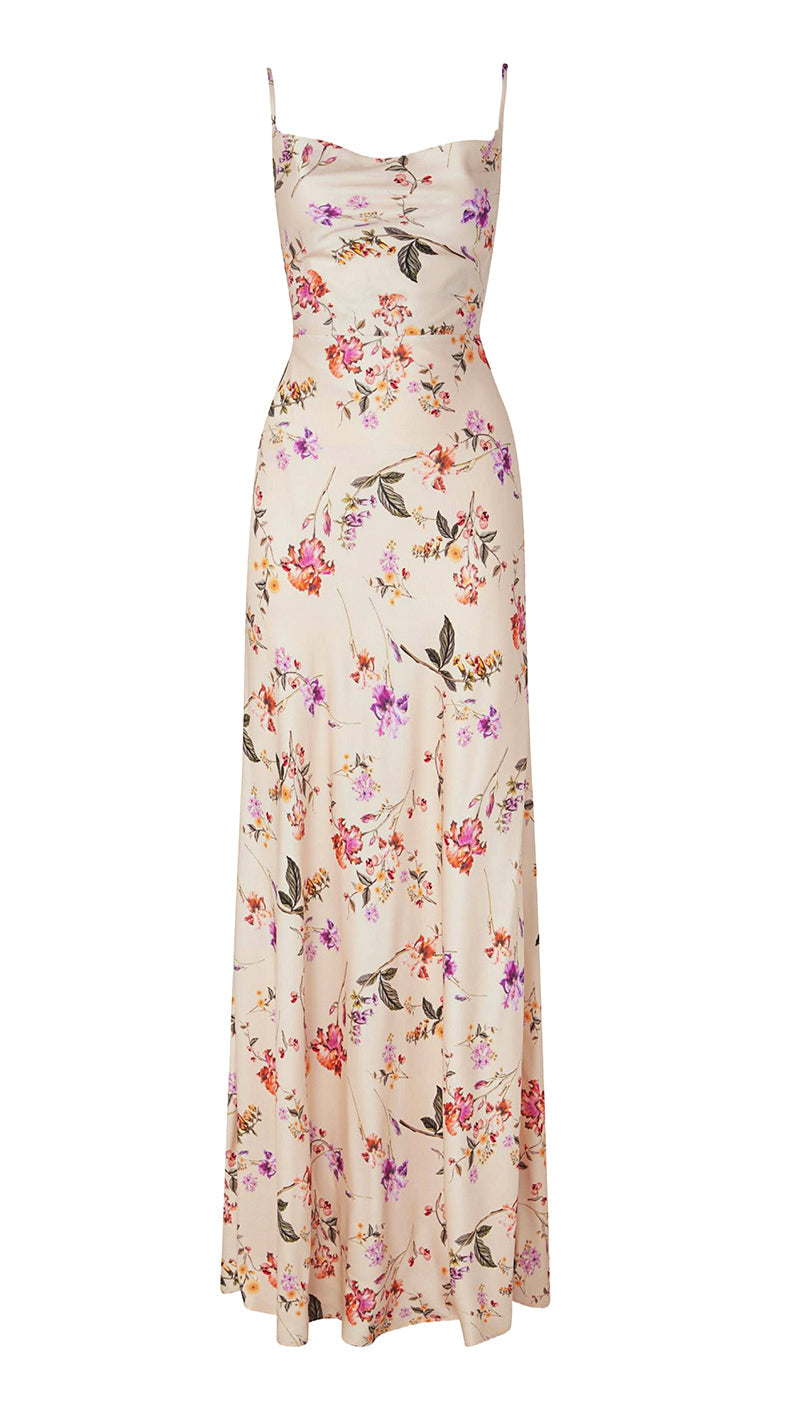 Floral Patterned Satin Maxi Dress